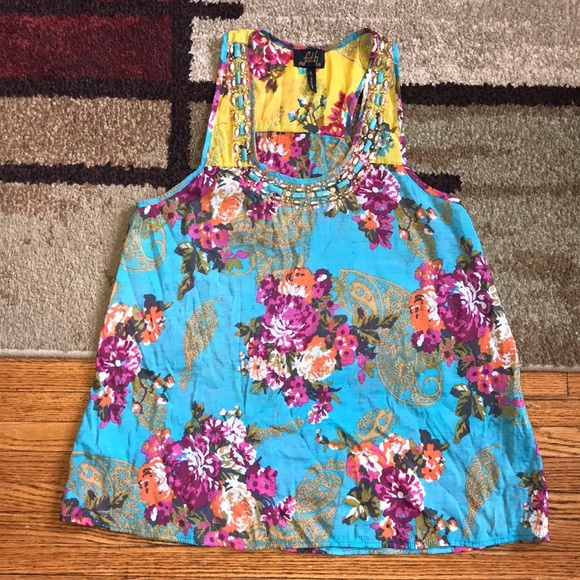 faith Tops - Beautiful Bejeweled Flowered Tank/Tunic Top